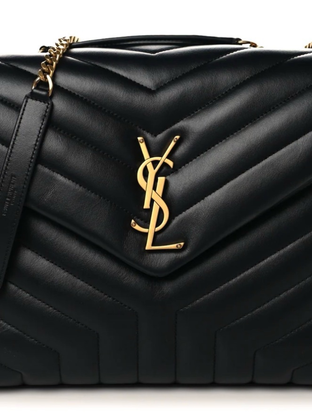 Saint Laurent Black Quilted Chevron Shoulder Bag with Gold YSL Accent